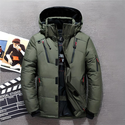 Pufferjacke - Warme Winter-Daunenjacke mit Kapuze und Reißverschluss für Männer-Grün-M-Chaps Herrenmode