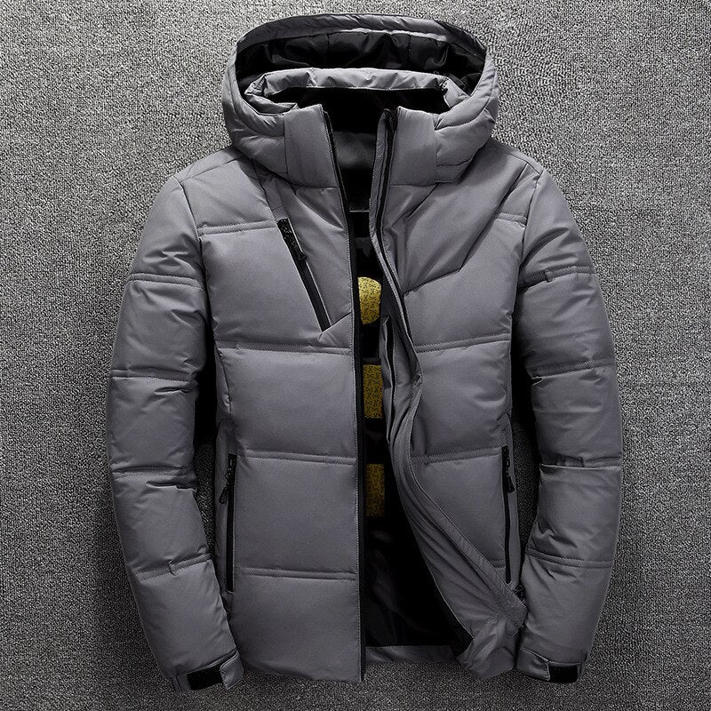 Pufferjacke - Warme gefütterte Daunenjacke mit Kapuze für Männer für den Winter-Dunkelgrau-XS-Chaps Herrenmode