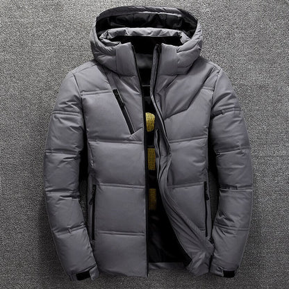 Pufferjacke - Warme gefütterte Daunenjacke mit Kapuze für Männer für den Winter-Dunkelgrau-XS-Chaps Herrenmode