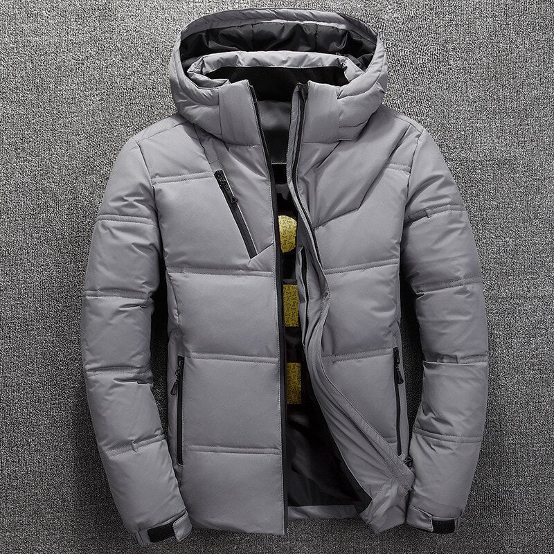 Pufferjacke - Warme gefütterte Daunenjacke mit Kapuze für Männer für den Winter-Hellgrau-XS-Chaps Herrenmode