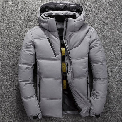 Pufferjacke - Warme gefütterte Daunenjacke mit Kapuze für Männer für den Winter-Hellgrau-XS-Chaps Herrenmode