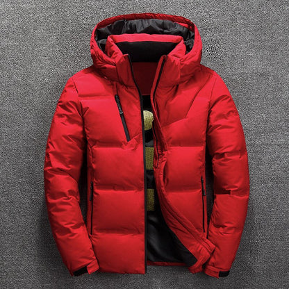 Pufferjacke - Warme gefütterte Daunenjacke mit Kapuze für Männer für den Winter-Rot-XS-Chaps Herrenmode