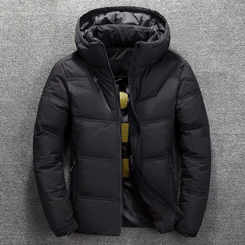 Pufferjacke - Warme gefütterte Daunenjacke mit Kapuze für Männer für den Winter-Schwarz-XS-Chaps Herrenmode