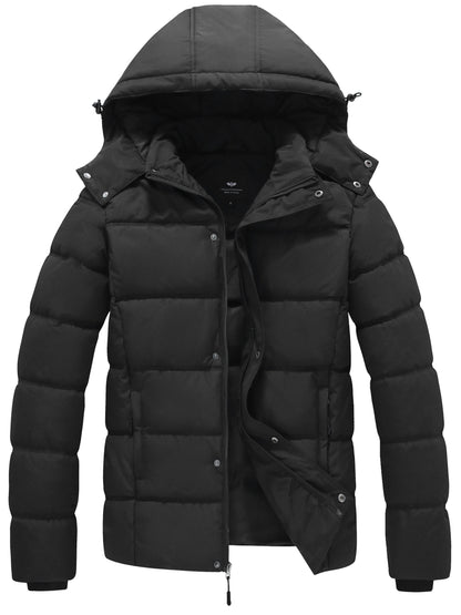 Pufferjacke – warme, wasserdichte Winter-Daunenjacke mit Kapuze für Herren-Schwarz-S-Chaps Herrenmode