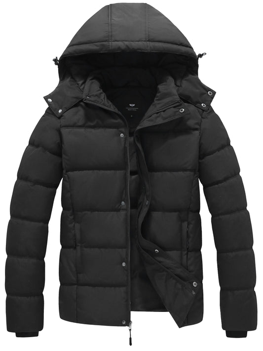 Pufferjacke – warme, wasserdichte Winter-Daunenjacke mit Kapuze für Herren-Schwarz-S-Chaps Herrenmode