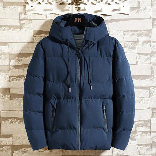 Pufferjacke – winddicht – mit Kapuze – Winterjacke – gepolsterte Jacke für Männer-Marineblau-M-Chaps Herrenmode