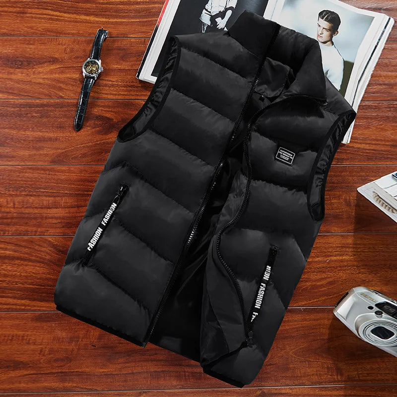 Pufferweste - Ärmellos - Zip-Up - Steppweste - Winterwesten-Schwarz-2XS-Chaps Herrenmode