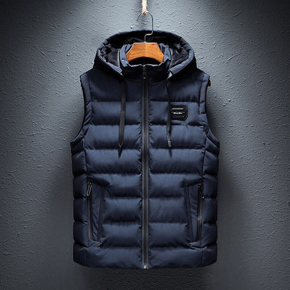 Pufferweste - mit Kapuze - ärmellos - Steppweste - Winterweste für Männer-Blau-M-Chaps Herrenmode