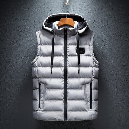 Pufferweste - mit Kapuze - ärmellos - Steppweste - Winterweste für Männer-Grau-M-Chaps Herrenmode