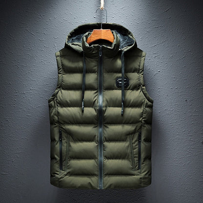 Pufferweste - mit Kapuze - ärmellos - Steppweste - Winterweste für Männer-Grün-M-Chaps Herrenmode