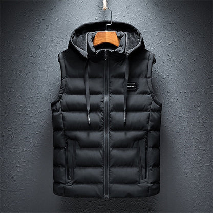 Pufferweste - mit Kapuze - ärmellos - Steppweste - Winterweste für Männer-Schwarz-M-Chaps Herrenmode