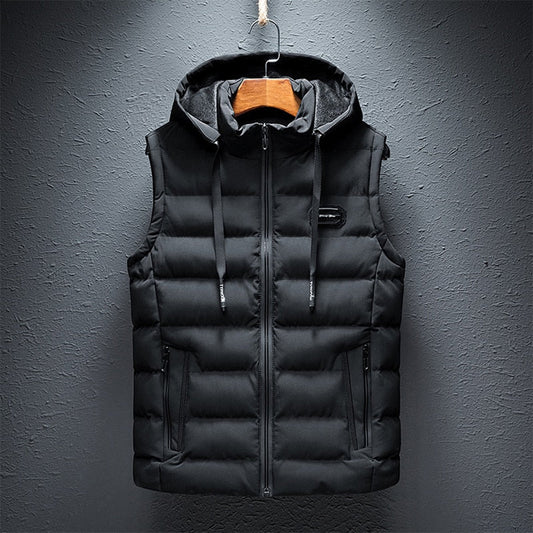 Pufferweste - mit Kapuze - ärmellos - Steppweste - Winterweste für Männer-Schwarz-M-Chaps Herrenmode