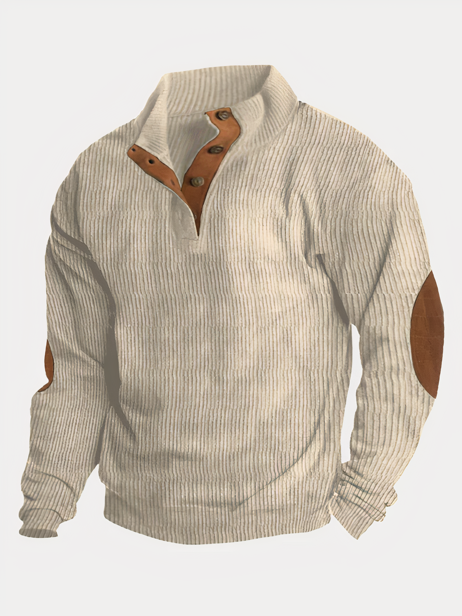 Pullover - Herren Pullover mit halber Knopfleiste und Ellbogenaufnähern-Khaki-S-Chaps Herrenmode