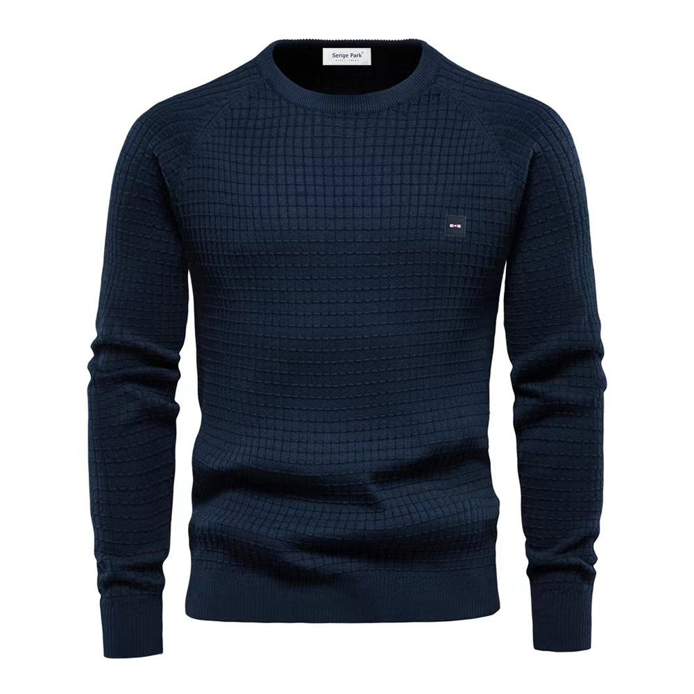 Pullover | Langarm | Rundhalsausschnitt | Strickpullover | Herrenbekleidung-Marineblau-S-Chaps Herrenmode
