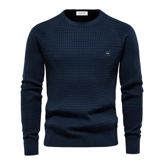 Pullover | Langarm | Rundhalsausschnitt | Strickpullover | Herrenbekleidung-Marineblau-S-Chaps Herrenmode