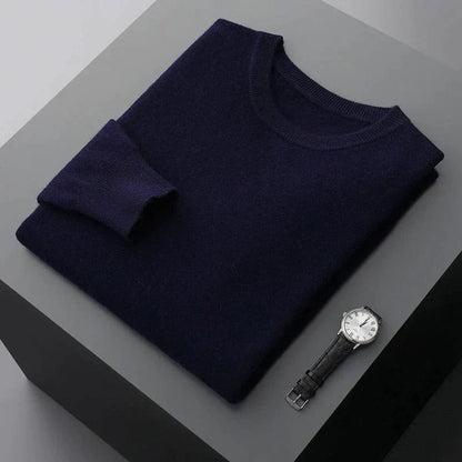 Pullover – Langärmliger Herren-Strickpullover aus Merinowolle-Dunkelblau-M-Chaps Herrenmode