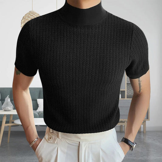 Pullover-T-Shirt – Kurzärmeliges Rollkragen-T-Shirt mit hohem Kragen für Männer-Schwarz-S-Chaps Herrenmode
