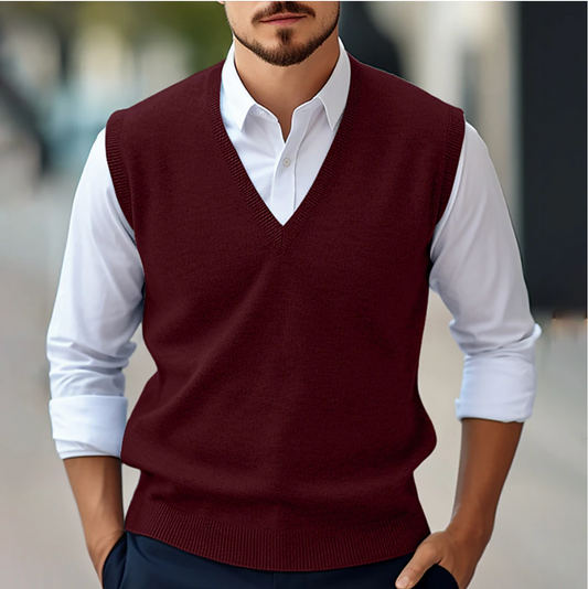 Pullover-Weste - V-Ausschnitt - Ärmellos - Strickweste - Herrenweste-Rot-S-Chaps Herrenmode