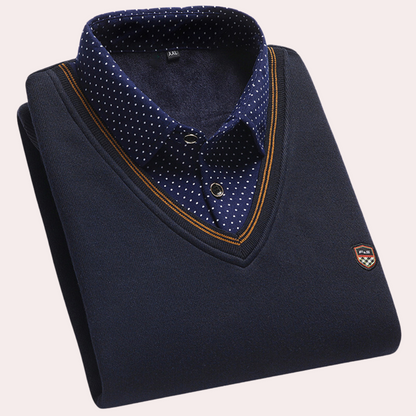 Pullover mit Hemd – Herren-Pullover mit Kragen, V-Ausschnitt und Hemd-Marineblau-M-Chaps Herrenmode