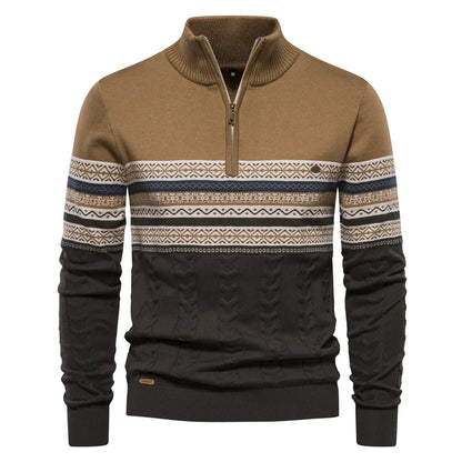 Pullover mit Reißverschluss - Hochgeschlossener Pullover – Strickpullover – Herren-Pullover mit halbem Reißverschluss-Khaki-S-Chaps Herrenmode