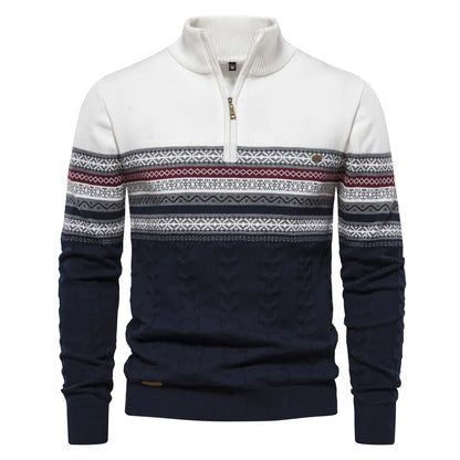 Pullover mit Reißverschluss - Hochgeschlossener Pullover – Strickpullover – Herren-Pullover mit halbem Reißverschluss-Weiß-S-Chaps Herrenmode