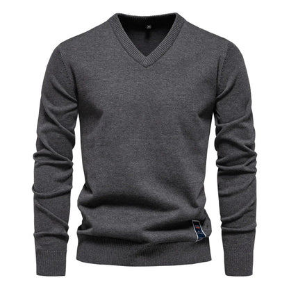 Pullover mit V-Ausschnitt - Klassischer lässiger Langarm-Strickpullover für Männer-Grau-S-Chaps Herrenmode