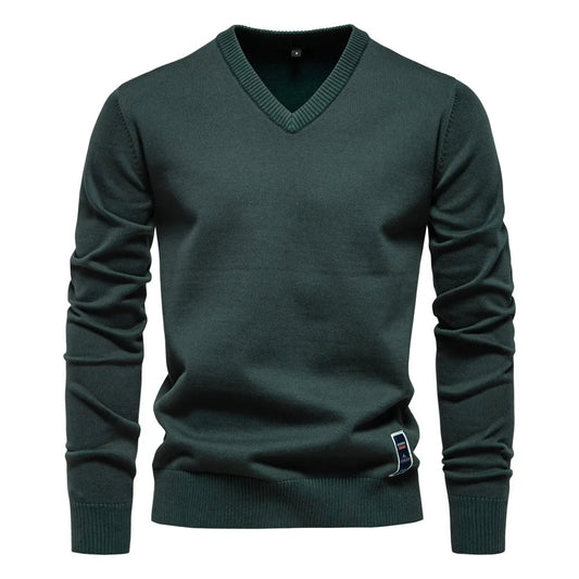 Pullover mit V-Ausschnitt - Klassischer lässiger Langarm-Strickpullover für Männer-Grün-S-Chaps Herrenmode