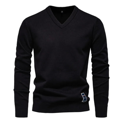 Pullover mit V-Ausschnitt - Klassischer lässiger Langarm-Strickpullover für Männer-Schwarz-S-Chaps Herrenmode