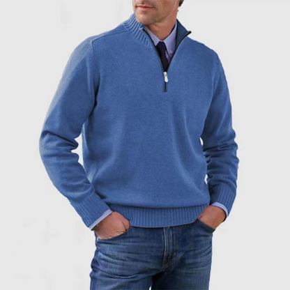 Pullover mit Viertelreißverschluss | Gestrickt | Langarm | Pullover mit halbem Reißverschluss | Herrenpullover mit Viertelreißverschluss-Blau-M-Chaps Herrenmode