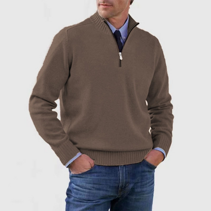 Pullover mit Viertelreißverschluss | Gestrickt | Langarm | Pullover mit halbem Reißverschluss | Herrenpullover mit Viertelreißverschluss-Braun-M-Chaps Herrenmode
