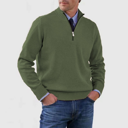Pullover mit Viertelreißverschluss | Gestrickt | Langarm | Pullover mit halbem Reißverschluss | Herrenpullover mit Viertelreißverschluss-Dunkelgrün-M-Chaps Herrenmode