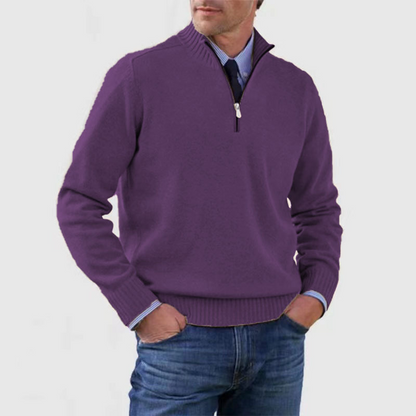 Pullover mit Viertelreißverschluss | Gestrickt | Langarm | Pullover mit halbem Reißverschluss | Herrenpullover mit Viertelreißverschluss-Dunkelviolett-M-Chaps Herrenmode