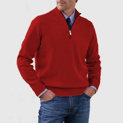Pullover mit Viertelreißverschluss | Gestrickt | Langarm | Pullover mit halbem Reißverschluss | Herrenpullover mit Viertelreißverschluss-Rot-M-Chaps Herrenmode