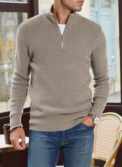 Pullover mit Viertelreißverschluss | Gestrickt | Rippstrick | Polopullover | Herrenpullover mit halbem Reißverschluss-Chaps Herrenmode