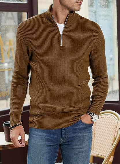 Pullover mit Viertelreißverschluss | Gestrickt | Rippstrick | Polopullover | Herrenpullover mit halbem Reißverschluss-Chaps Herrenmode