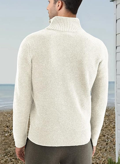 Pullover mit Viertelreißverschluss | Gestrickt | Rippstrick | Polopullover | Herrenpullover mit halbem Reißverschluss-Chaps Herrenmode