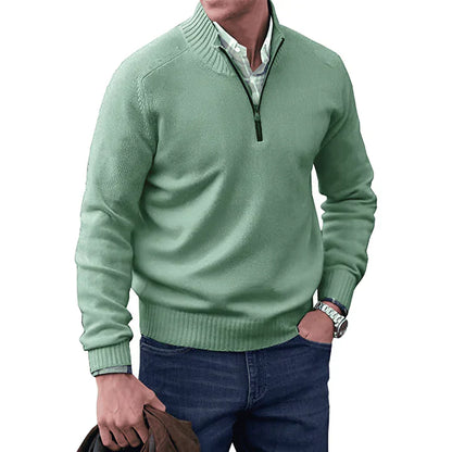 Pullover mit Viertelreißverschluss – Langarm – Gestrickt – Kaschmirpullover – Herrenpullover mit halbem Reißverschluss-Grün-S-Chaps Herrenmode