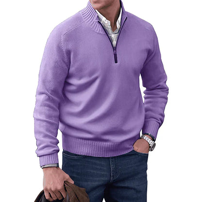 Pullover mit Viertelreißverschluss – Langarm – Gestrickt – Kaschmirpullover – Herrenpullover mit halbem Reißverschluss-Lila-S-Chaps Herrenmode
