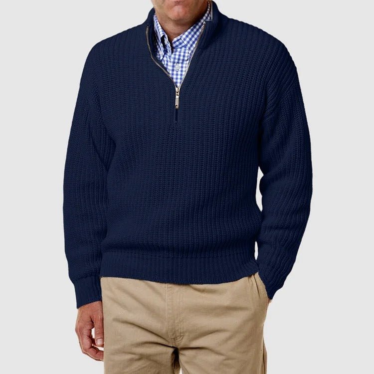 Pullover mit Viertelreißverschluss | Lässig | Langarm | Strickpullover | Herren-Pullover mit halbem Reißverschluss-Dunkelblau-S-Chaps Herrenmode
