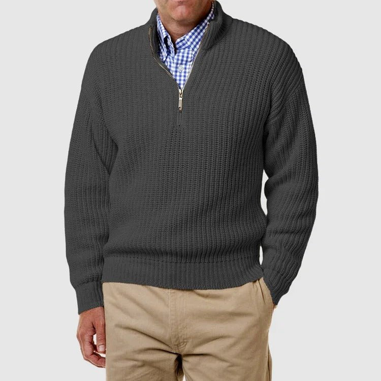 Pullover mit Viertelreißverschluss | Lässig | Langarm | Strickpullover | Herren-Pullover mit halbem Reißverschluss-Dunkelgrau-S-Chaps Herrenmode