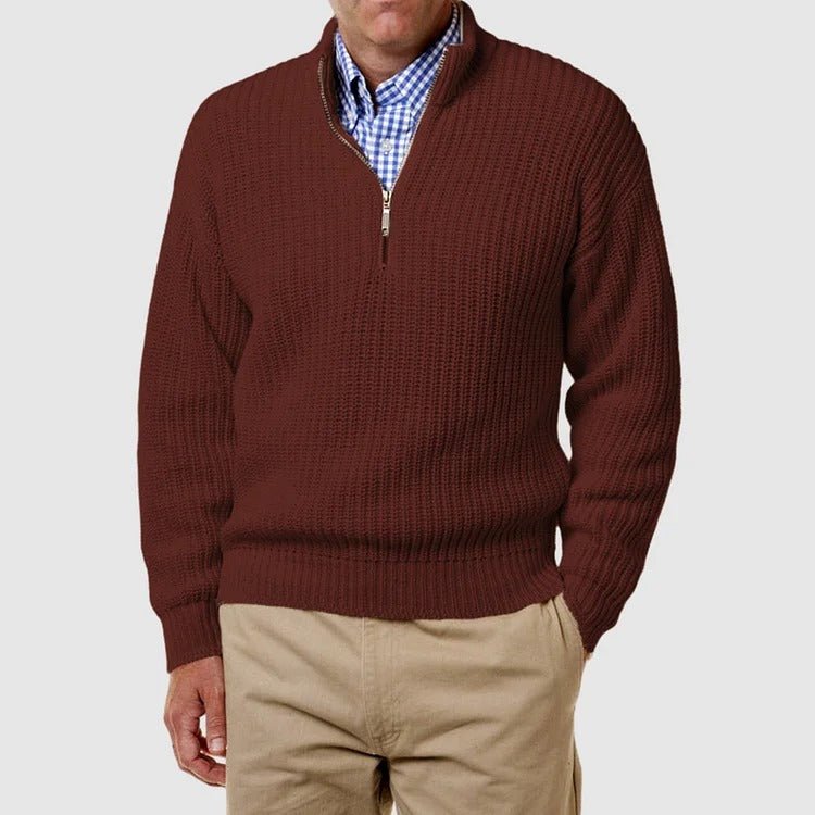 Pullover mit Viertelreißverschluss | Lässig | Langarm | Strickpullover | Herren-Pullover mit halbem Reißverschluss-Rot-S-Chaps Herrenmode