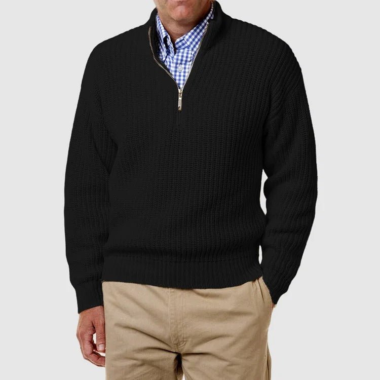 Pullover mit Viertelreißverschluss | Lässig | Langarm | Strickpullover | Herren-Pullover mit halbem Reißverschluss-Schwarz-S-Chaps Herrenmode