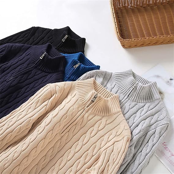 Pullover mit Viertelreißverschluss – Zopfmuster – Halbreißverschluss – Strickpullover – Herrenpullover mit Viertelreißverschluss-Chaps Herrenmode