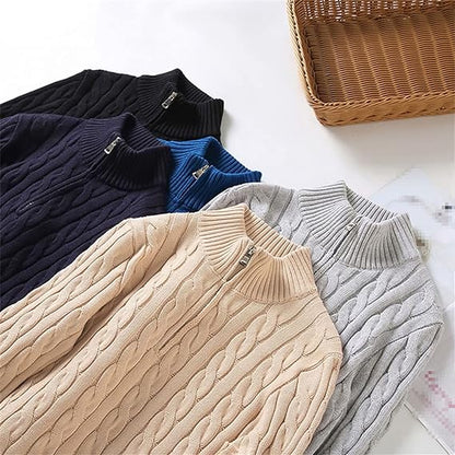 Pullover mit Viertelreißverschluss – Zopfmuster – Halbreißverschluss – Strickpullover – Herrenpullover mit Viertelreißverschluss-Chaps Herrenmode