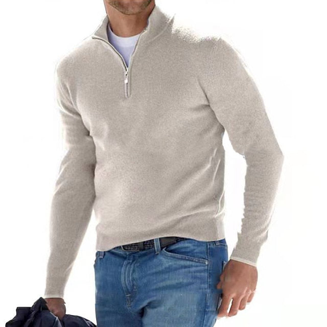 Pullover mit halbem Reißverschluss | Casual | Long Sleeve | Pullover Half Zip | Herrenbekleidung-Beige-S-Chaps Herrenmode