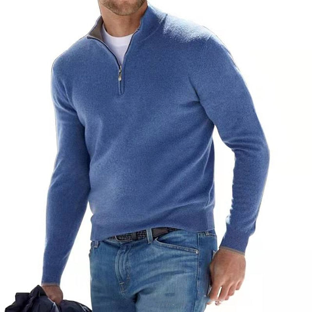 Pullover mit halbem Reißverschluss | Casual | Long Sleeve | Pullover Half Zip | Herrenbekleidung-Blau-S-Chaps Herrenmode