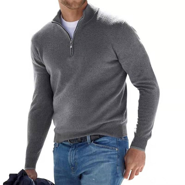 Pullover mit halbem Reißverschluss | Casual | Long Sleeve | Pullover Half Zip | Herrenbekleidung-Grau-S-Chaps Herrenmode