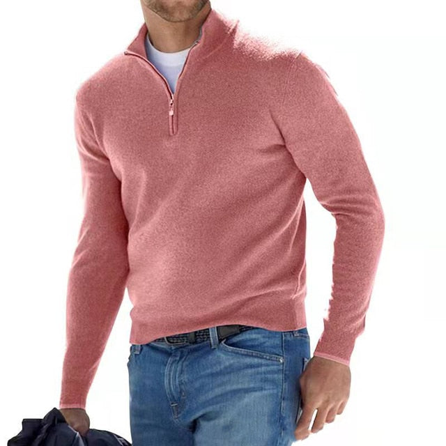 Pullover mit halbem Reißverschluss | Casual | Long Sleeve | Pullover Half Zip | Herrenbekleidung-Rosa-S-Chaps Herrenmode