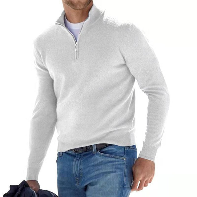 Pullover mit halbem Reißverschluss | Casual | Long Sleeve | Pullover Half Zip | Herrenbekleidung-Weiß-S-Chaps Herrenmode