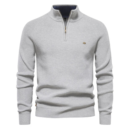 Pullover mit halbem Reißverschluss | Hoher Kragen | Winter | Strickpullover | Herren-Strickpullover-Hellgrau-M-Chaps Herrenmode